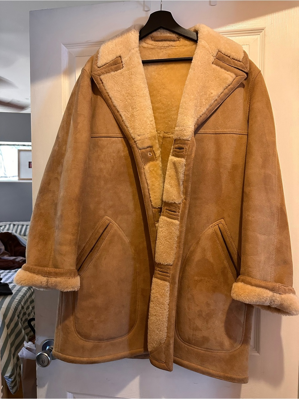 Vintage Shearling Lined Tan Suede Coat